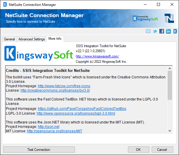NetSuite ssis connection manager more info